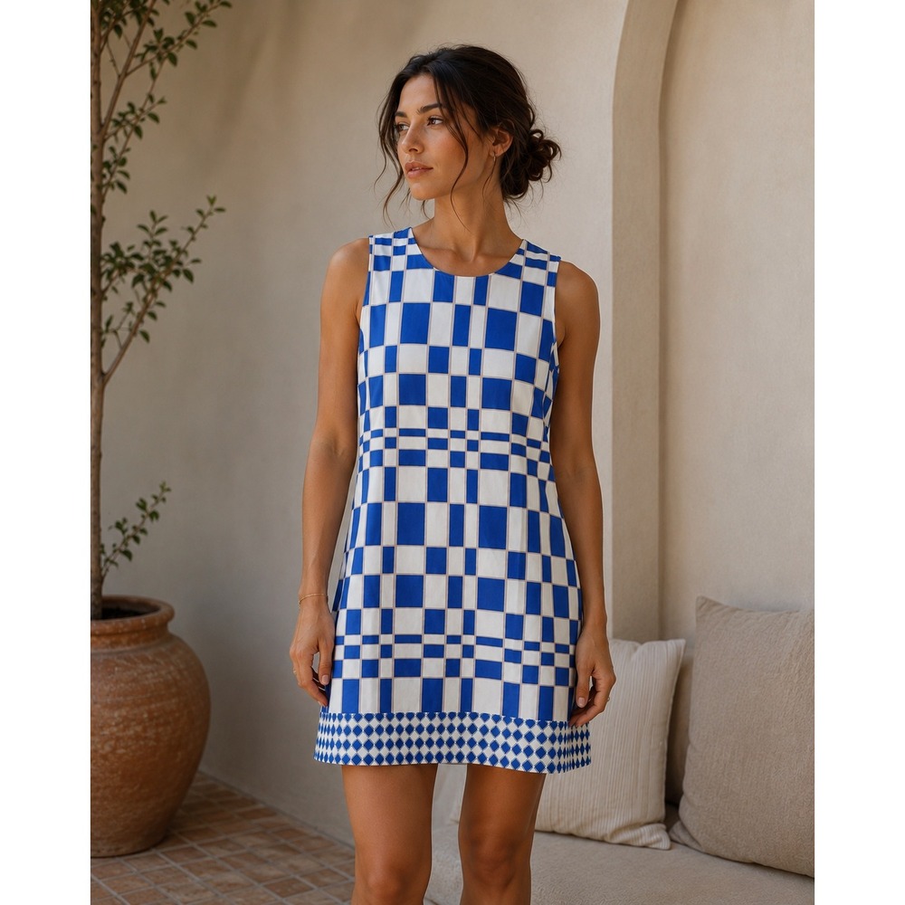 Papillon Euro Summer Striped Sleeveless Mini Shift Dress Resortwear Size M Party